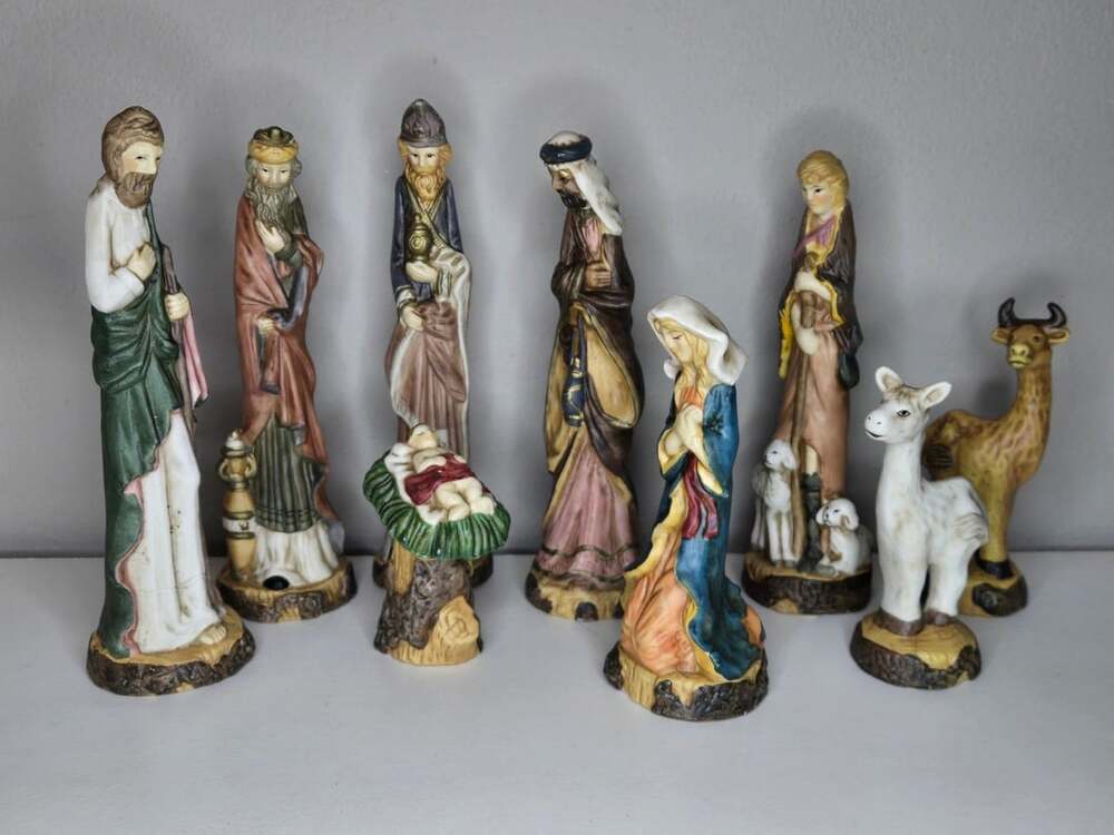 Ceramic Hand Painted Nativity Scene Figurines Set Holiday Decor